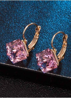 EVEVIC Cube Austrian Crystal Drop Leverback Earrings for Women Fashion 14K Rose Gold Plated Hypoallergenic Jewelry  - Image 3