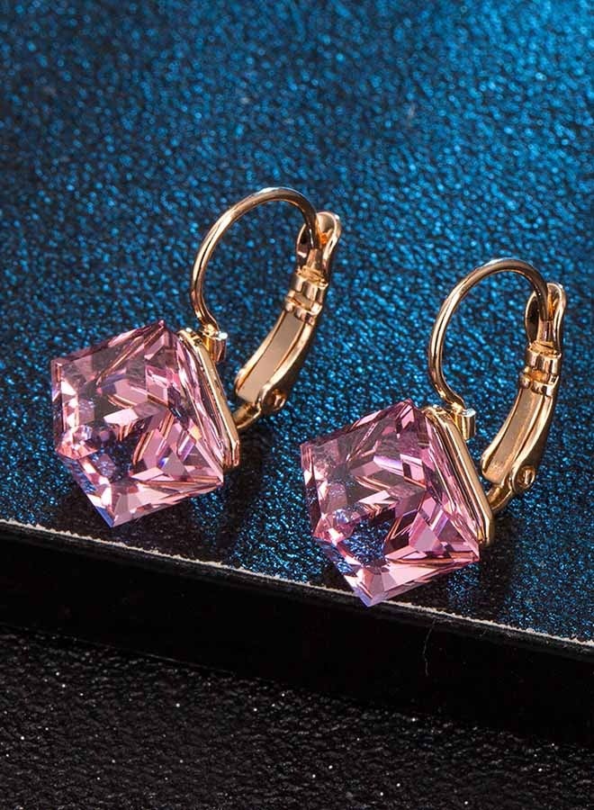 EVEVIC Cube Austrian Crystal Drop Leverback Earrings for Women Fashion 14K Rose Gold Plated Hypoallergenic Jewelry - Image 3