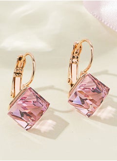 EVEVIC Cube Austrian Crystal Drop Leverback Earrings for Women Fashion 14K Rose Gold Plated Hypoallergenic Jewelry  - Image 4