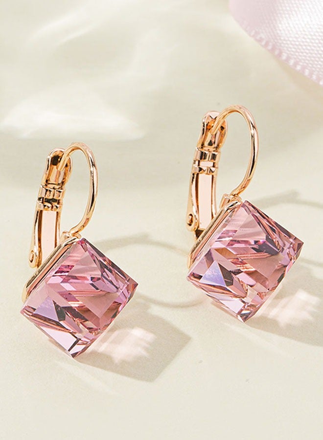 EVEVIC Cube Austrian Crystal Drop Leverback Earrings for Women Fashion 14K Rose Gold Plated Hypoallergenic Jewelry - Image 4