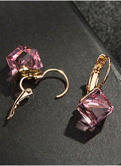 EVEVIC Cube Austrian Crystal Drop Leverback Earrings for Women Fashion 14K Rose Gold Plated Hypoallergenic Jewelry  - Image 5