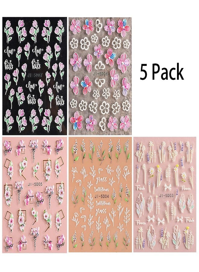 MAYCREATE® 5 Sheets Nail Art Decor Stickers 3D Embossed Flower Charms for Nail Art 5 Styles Flower Nail Charm Sticker for DIY Nail Extension Self-Adhesive Nail Art Decals - Image 2