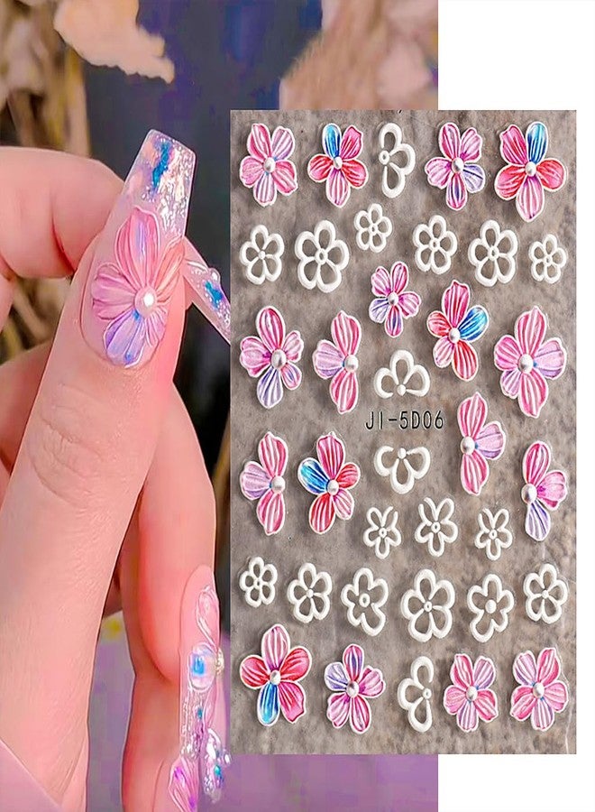 MAYCREATE® 5 Sheets Nail Art Decor Stickers 3D Embossed Flower Charms for Nail Art 5 Styles Flower Nail Charm Sticker for DIY Nail Extension Self-Adhesive Nail Art Decals - Image 4