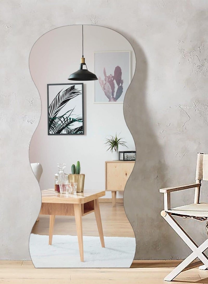 Decorhills Full Length Irregular Wavy Floor Mirror, Freestanding or Wall Mounted, Modern Decorative Bedroom Dressing Mirror Leaning Against Wall Body Mirror - Image 1