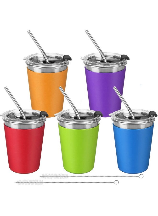 ShineMe Stainless Steel Kids Cups, 5pack with Spill Proof Lids, Straws & Silicone Sleeves, 12oz, BPA Free, Insulated, for Cold & Hot Drinks - Image 1