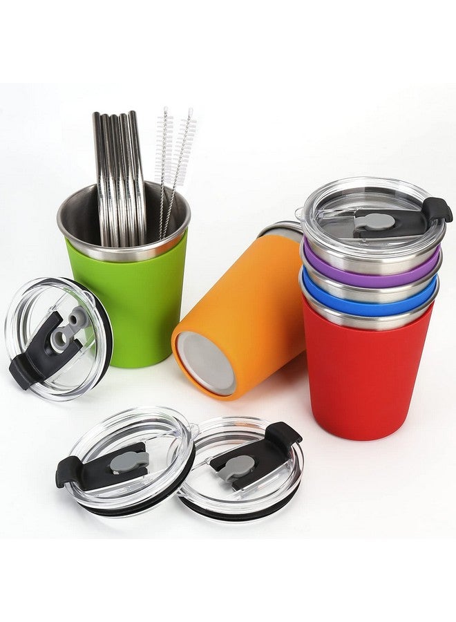 ShineMe Stainless Steel Kids Cups, 5pack with Spill Proof Lids, Straws & Silicone Sleeves, 12oz, BPA Free, Insulated, for Cold & Hot Drinks - Image 4