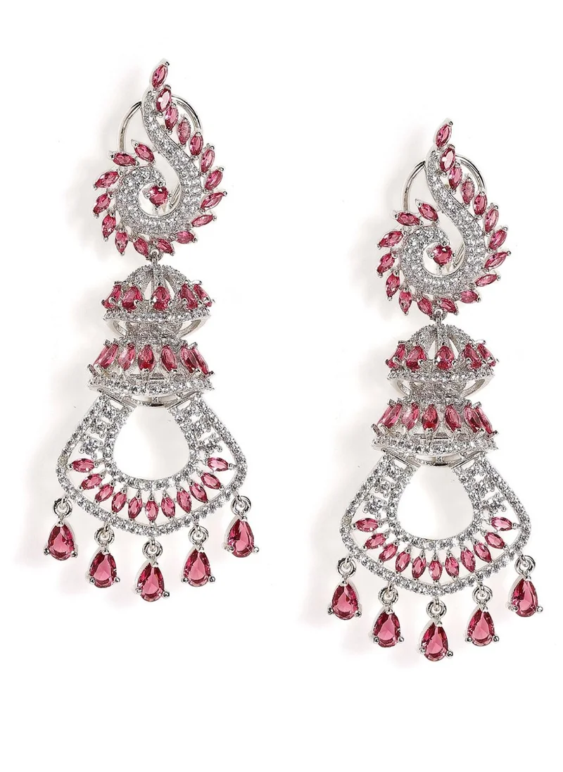 Priyaasi American Diamond-Stone Studded Contemporary Shaped Drop Earrings