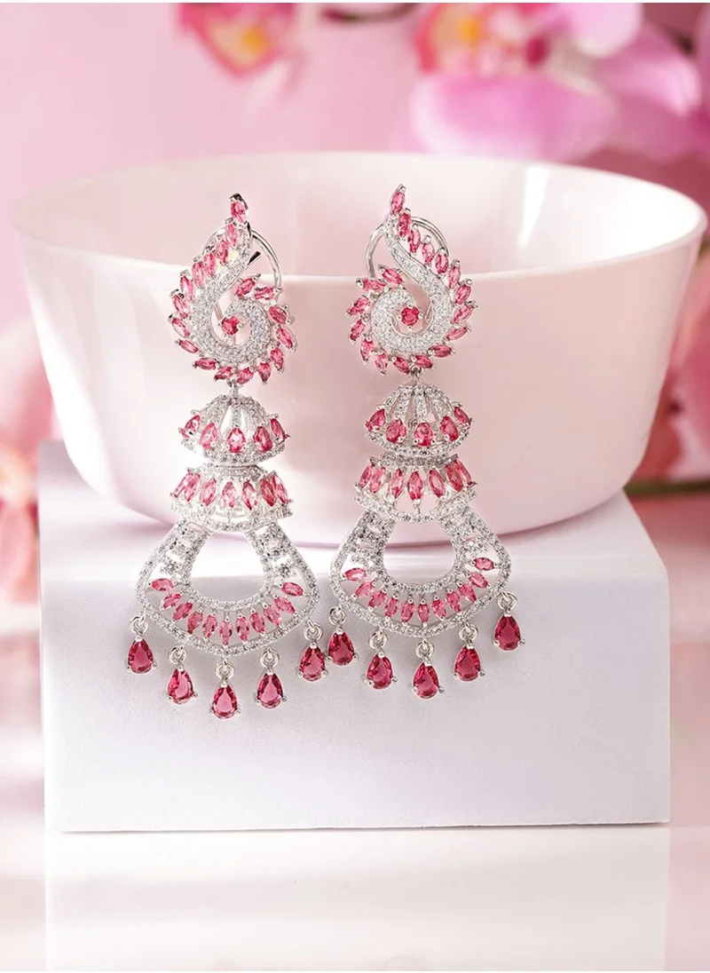 Priyaasi American Diamond-Stone Studded Contemporary Shaped Drop Earrings