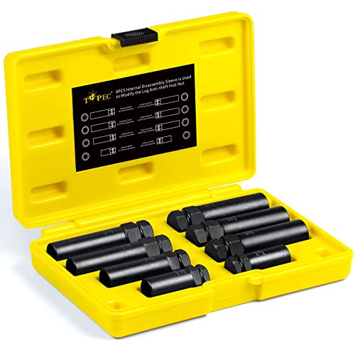 Topec 8Pcs Spline Lug Nut Socket Set | 5, 6, 7, 12 Spline Locking Lug Nut Key, Universal Wheel Lock Removal Kit, Wheel Lock key Set for Car, CR-MO Steel - Image 1