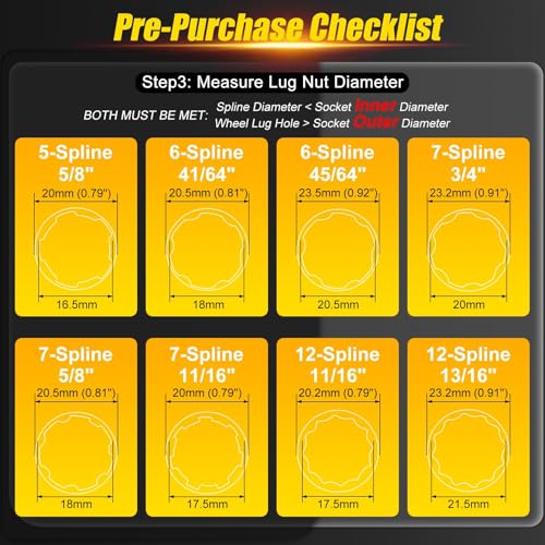 Topec 8Pcs Spline Lug Nut Socket Set | 5, 6, 7, 12 Spline Locking Lug Nut Key, Universal Wheel Lock Removal Kit, Wheel Lock key Set for Car, CR-MO Steel - Image 3