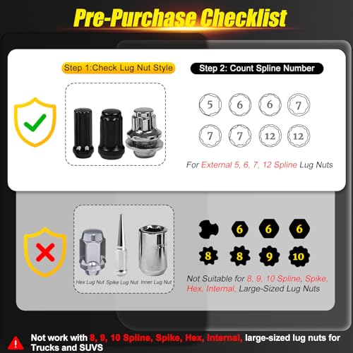 Topec 8Pcs Spline Lug Nut Socket Set | 5, 6, 7, 12 Spline Locking Lug Nut Key, Universal Wheel Lock Removal Kit, Wheel Lock key Set for Car, CR-MO Steel - Image 2