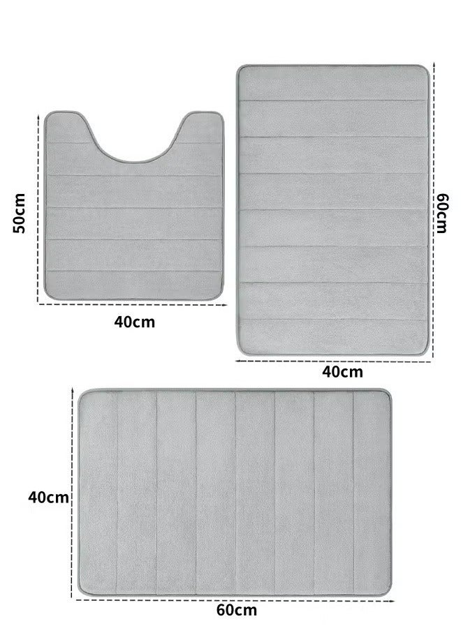 Aikenn 3 Piece Bathroom Rugs Sets, U-shaped Cobblestone Memory Foam Bathroom Mats Carpet, Non Slip Water Absorbent Bath Mats for Bathroom,Washable Extra Thick Bath Rugs for Tub or Toilet Floor  - Image 2
