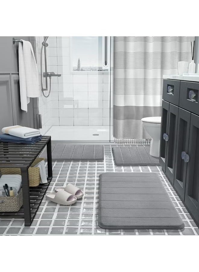 Aikenn 3 Piece Bathroom Rugs Sets, U-shaped Cobblestone Memory Foam Bathroom Mats Carpet, Non Slip Water Absorbent Bath Mats for Bathroom,Washable Extra Thick Bath Rugs for Tub or Toilet Floor  - Image 3