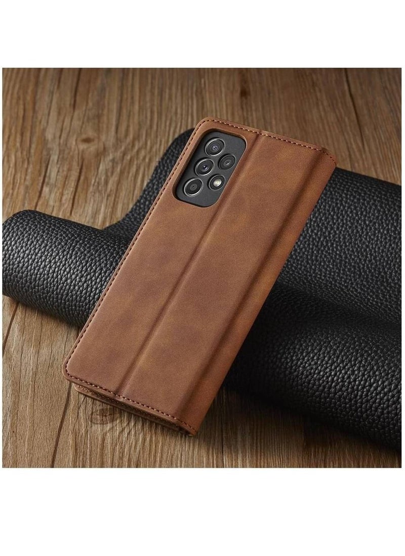 ZOOMEE - Premium Leather  Kickstand Magnetic Shockproof Flip Wallet Case Cover With Card Holder For Samsung Galaxy A73 5G Brown - Image 1