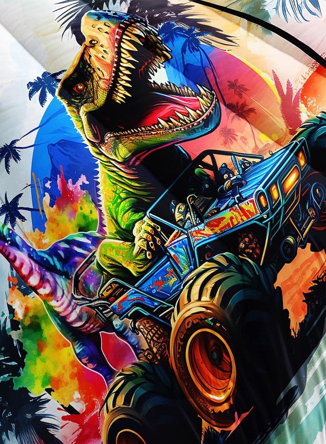 Suncloris Cartoon Monster Truck Comforter Set for Kids Teens, Twin Size Watercolor Roaring Dinosaurs Car Bedding Quilt with 2 Extreme Sport Trucks Themed Pillowcases - 68" x 86" (Watercolor, Twin) - Image 3