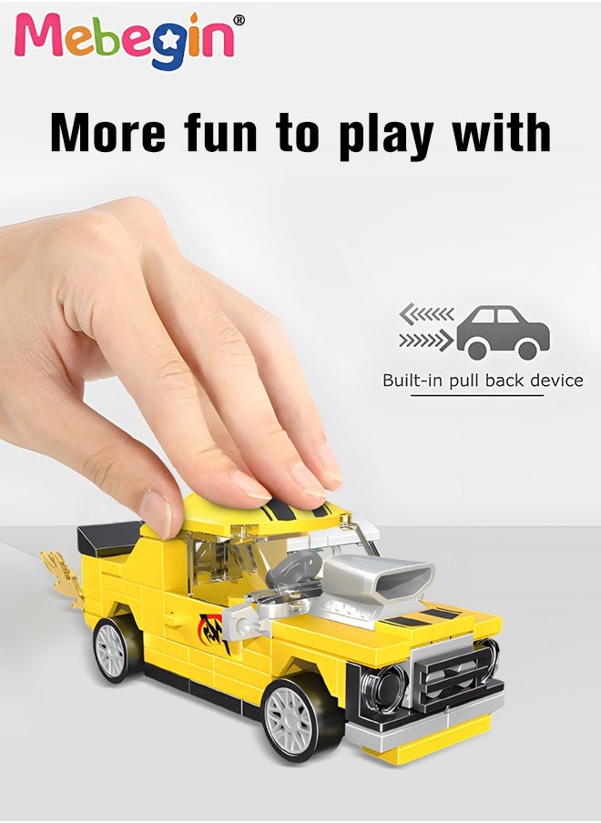 MEBEGIN - 396 PCS Mini Pull Back Car Assembly Building Blocks, DIY Small Particles Puzzle Assembling Building Blocks, 4 Kinds of Tyre Sports Car Toys, Educational Toys, Easy to install, Perfect for Kids to Engage with Friends or Family - Image 1