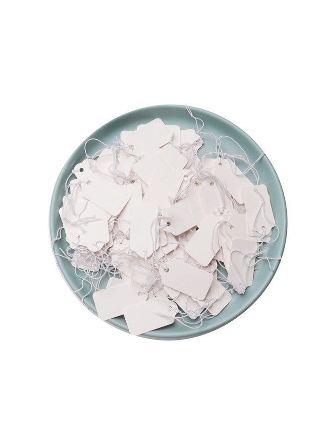 Sowaka 100 Pcs Display Tags with Hanging String Mini Writable Blank Label Display Tags for Jewelry Store Price Marking Ornament Pricing Product Clothing Hanging Tags (Large, White) - Image 1