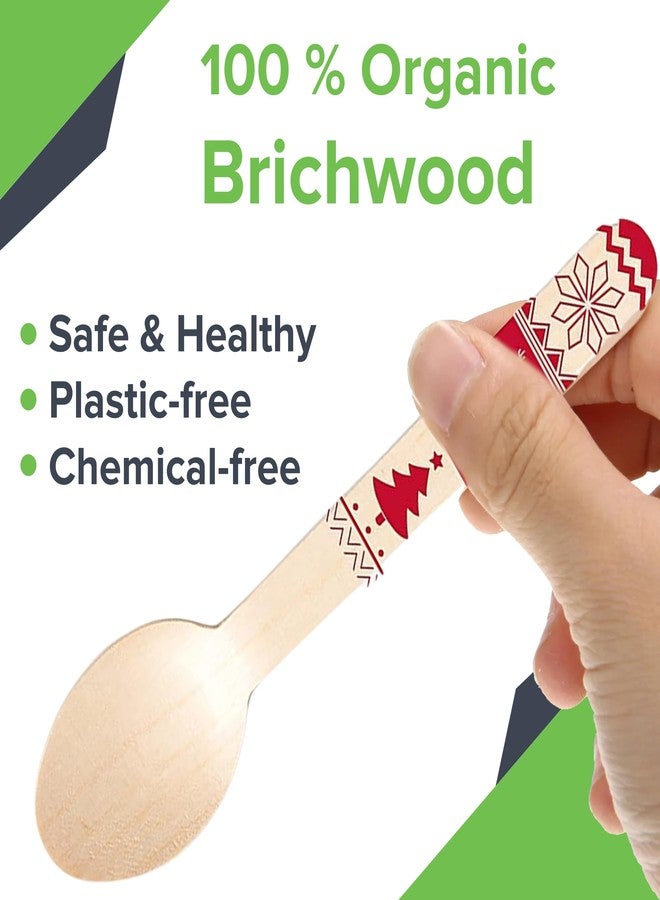 Concession Essentials Disposable Wooden Spoons, Compostable and Earth Friendly, 6.25 Inch Length. Christmas Design in Red and Green. Pack of 100 Spoons - Image 3