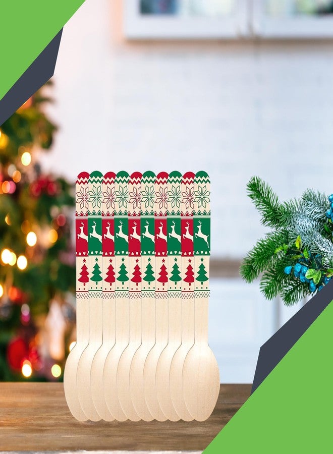 Concession Essentials Disposable Wooden Spoons, Compostable and Earth Friendly, 6.25 Inch Length. Christmas Design in Red and Green. Pack of 100 Spoons - Image 5