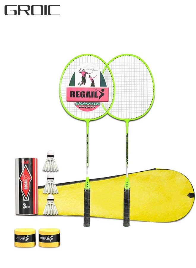 GROIC - Badminton Racket and Ball Set Badminton Set Includes 2 Rackets, 3 Feather Shuttlecocks, 2 Grips, and 1 Carrying Case for Kids Adults - Image 1