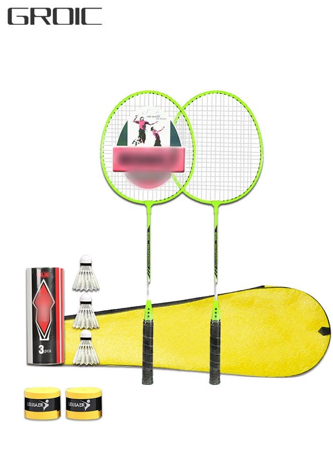 GROIC Badminton Racket and Ball Set Badminton Set Includes 2 Rackets, 3 Feather Shuttlecocks, 2 Grips, and 1 Carrying Case for Kids Adults - Image 1