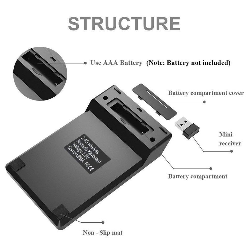 COOLCOLD Wireless Numeric Keypad, 2.4Ghz 18Keys USB Silent Number Pad, Portable Keyboard for Laptop Desktop PC Computer Tablet (Black) - Image 5