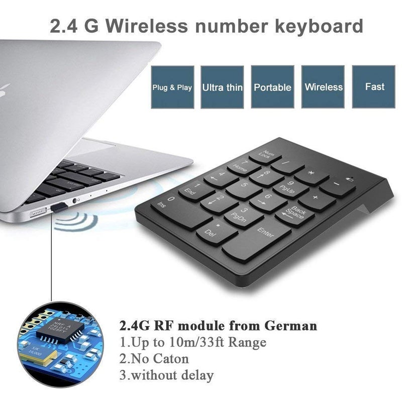 COOLCOLD Wireless Numeric Keypad, 2.4Ghz 18Keys USB Silent Number Pad, Portable Keyboard for Laptop Desktop PC Computer Tablet (Black) - Image 4