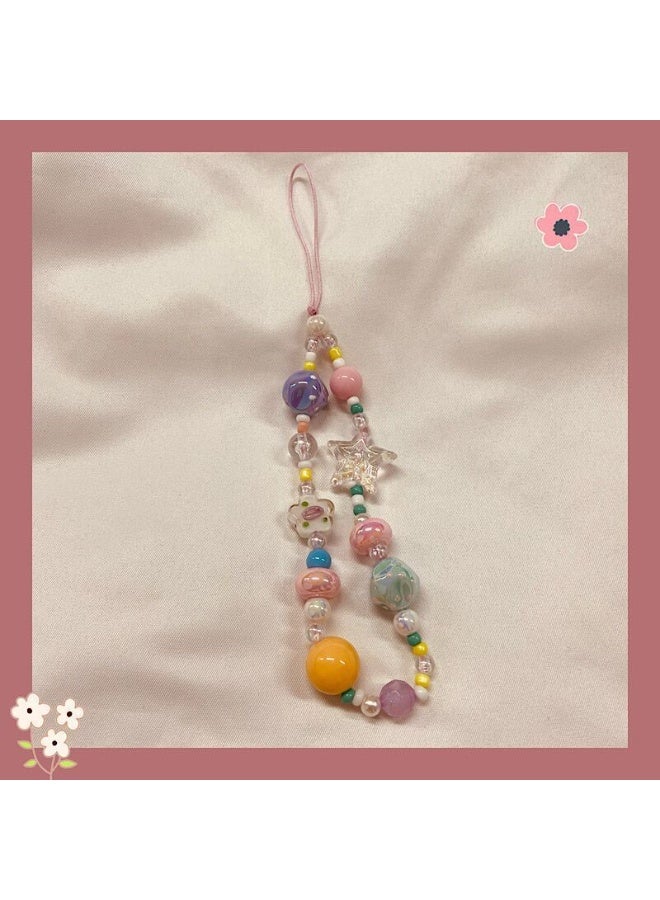 NIBEMINENT Beaded Phone Lanyard, Anti Lost Removable Wrist Strap,Colored Beads Bracelet Pendant, Phone Keychain Lanyard