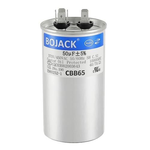 BOJACK 50 uF ±5% 50 MFD 370/450 V CBB65 Round Run Start Capacitor for AC Motor Run or Fan Start and Cool or Heat Pump Air Conditione - Image 1
