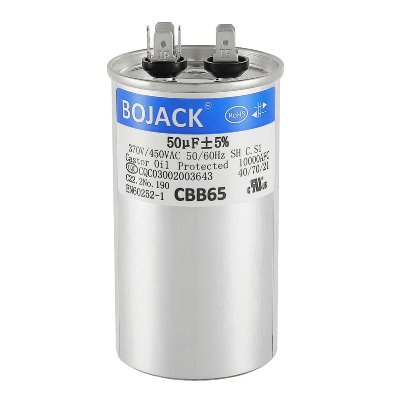 BOJACK 50 uF ±5% 50 MFD 370/450 V CBB65 Round Run Start Capacitor for AC Motor Run or Fan Start and Cool or Heat Pump Air Conditione - Image 5