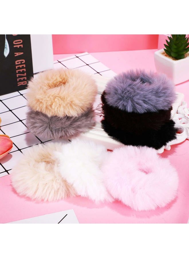 WILLBOND 16 Pieces Fur Hair Scrunchies Rabbit Furry Hair Ties Pom Elastic Hair Bobbles Fluffy Ponytail Holder Pompom Ball Scrunchie Hair Band for Women Girls Hair Accessories(Color Set 1) - Image 2