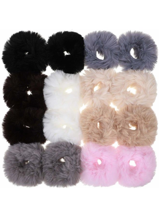 WILLBOND 16 Pieces Fur Hair Scrunchies Rabbit Furry Hair Ties Pom Elastic Hair Bobbles Fluffy Ponytail Holder Pompom Ball Scrunchie Hair Band for Women Girls Hair Accessories(Color Set 1) - Image 1
