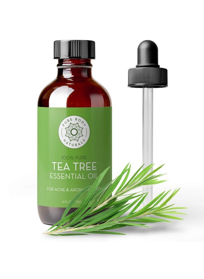 بيور بدي ناتشورالز زيت شجرة الشاي العطري من بيور بودي ناتشورالز، 4 أونصة سائلة مع قطارة - غير مخفف، درجة علاجية للوجه والبشرة والشعر وناشر - زيت ميلاليوكا نقي 100% لعلاج حب الشباب وأظافر القدمين - Image 1