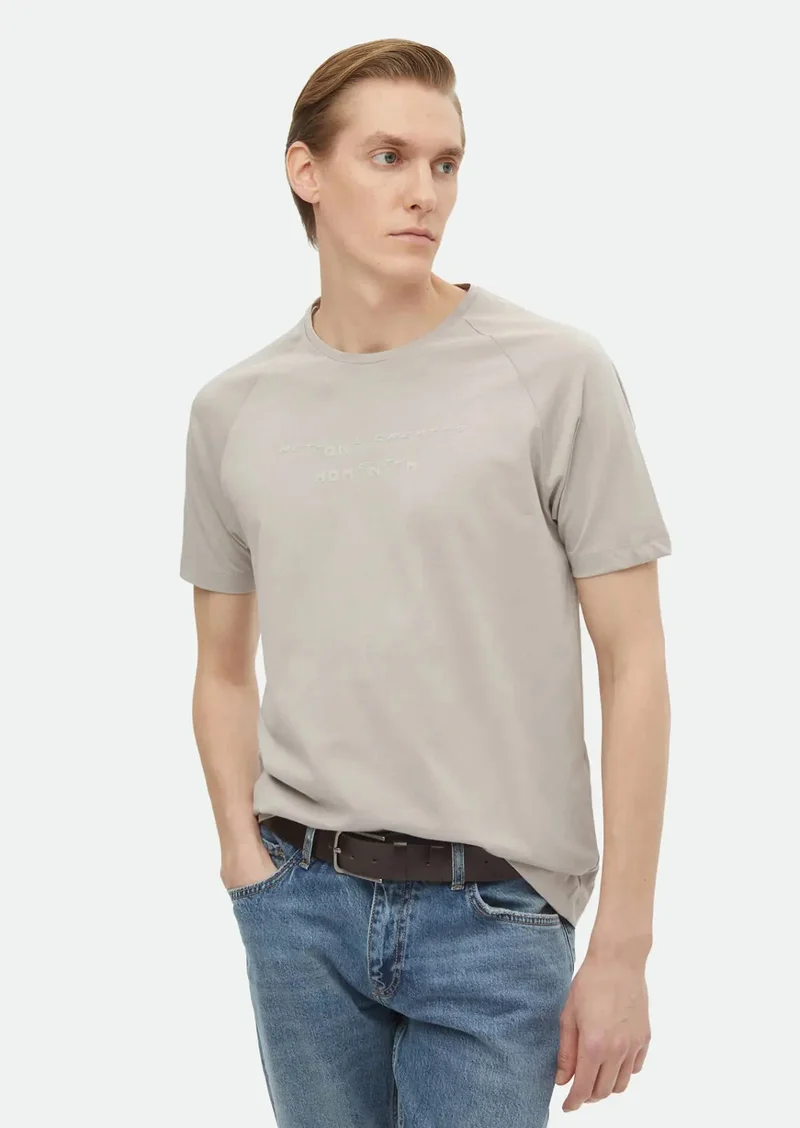 RAMSEY Light Grey Printed Crew Neck 100% Cotton T-Shirt