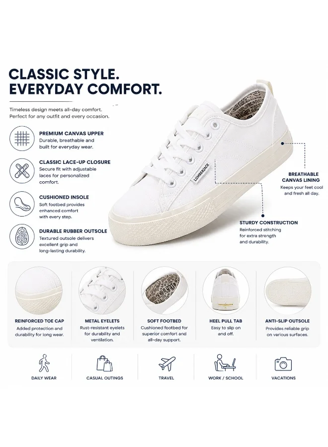 لامبرجاك Lumberjack Ravenne Women Sneakers White Canvas – Lightweight Breathable Casual Shoes