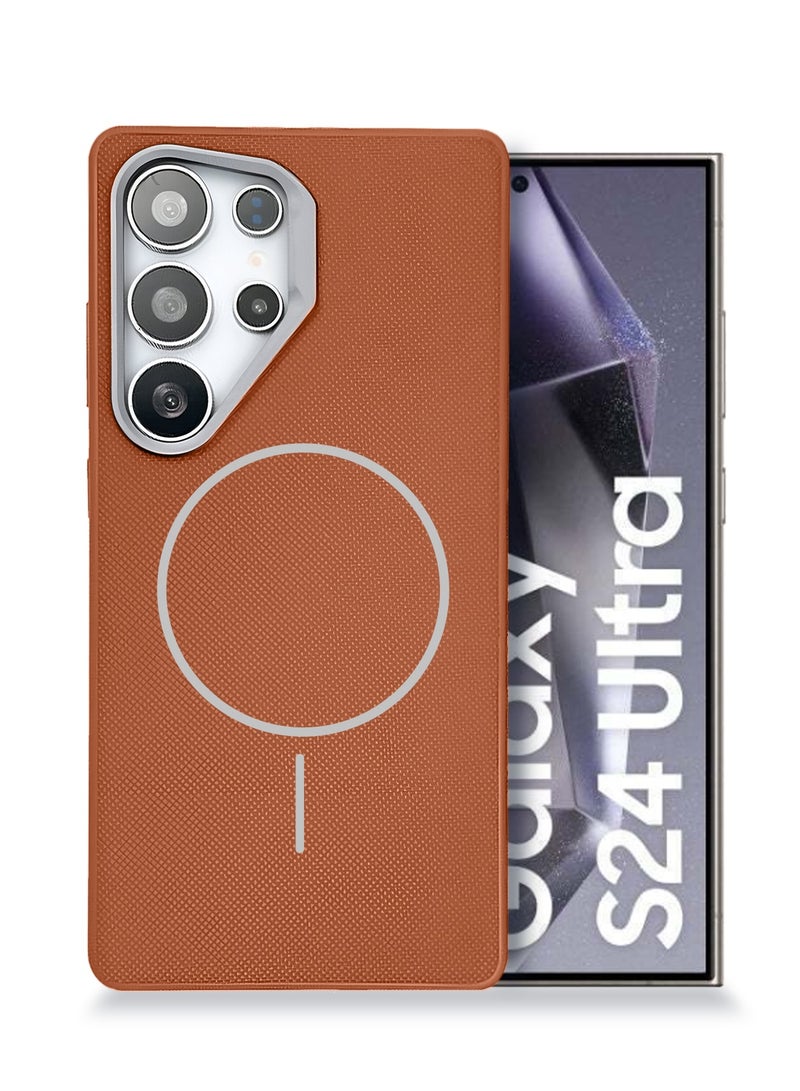 دبليو تيك حافظة هاتف سامسونج جالكسي S24 ألترا 5G 2024 من الجلد النباتي، غطاء واقي بلمسة ناعمة، تصميم أنيق، حماية ضد الخدوش مع غطاء رفيع ماغسيف (MCMPMN) - بني - Image 1