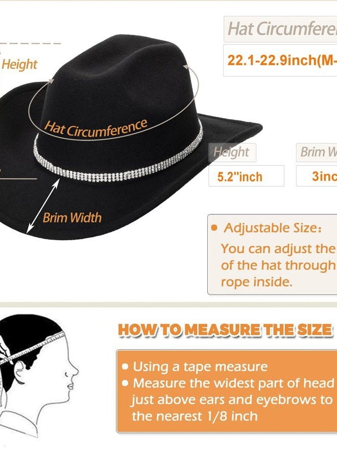 CXQRR Glitter Silver Black Cowboy Hats for Women - Western Sparkly Rhinestone Cowgirl Hat for Ladies - Image 4