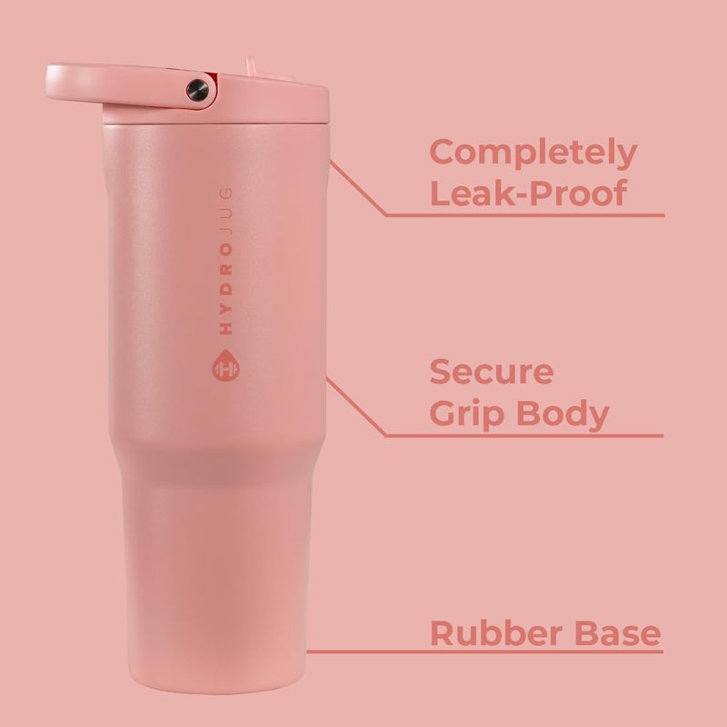 HydroJug Sport - Stainless Steel Tumbler with Straw, Vacuum Insulated, 40oz Leakproof Water Bottle, Ergonomic Design, Reusable, Dishwasher Safe, Rubber Base, Durable for Gym or Outdoors, Tulip - Image 2