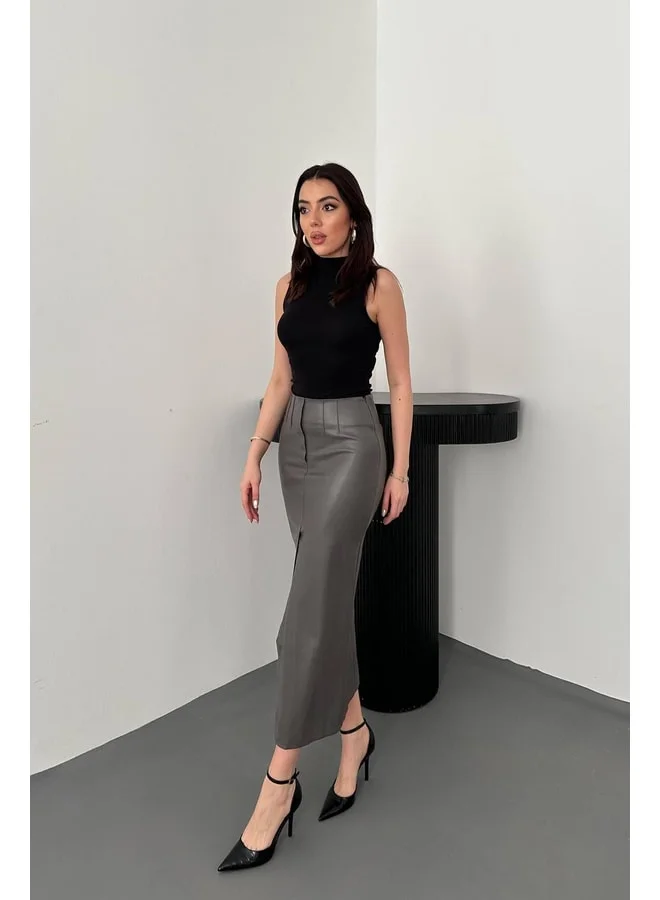 END BLACK Gray Slit Decorative Pleated Skirt M Gray.