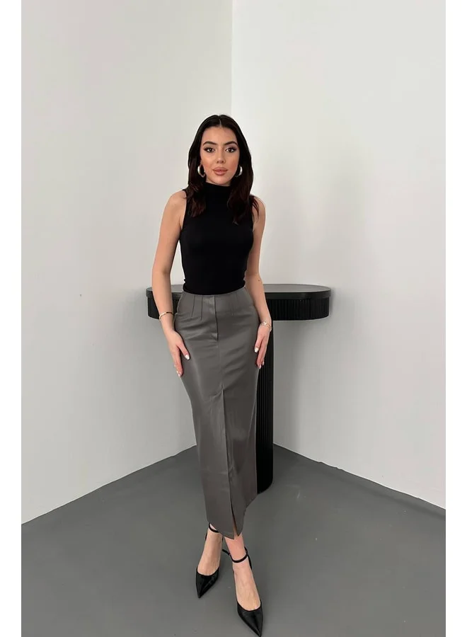 END BLACK Gray Slit Decorative Pleated Skirt M Gray.