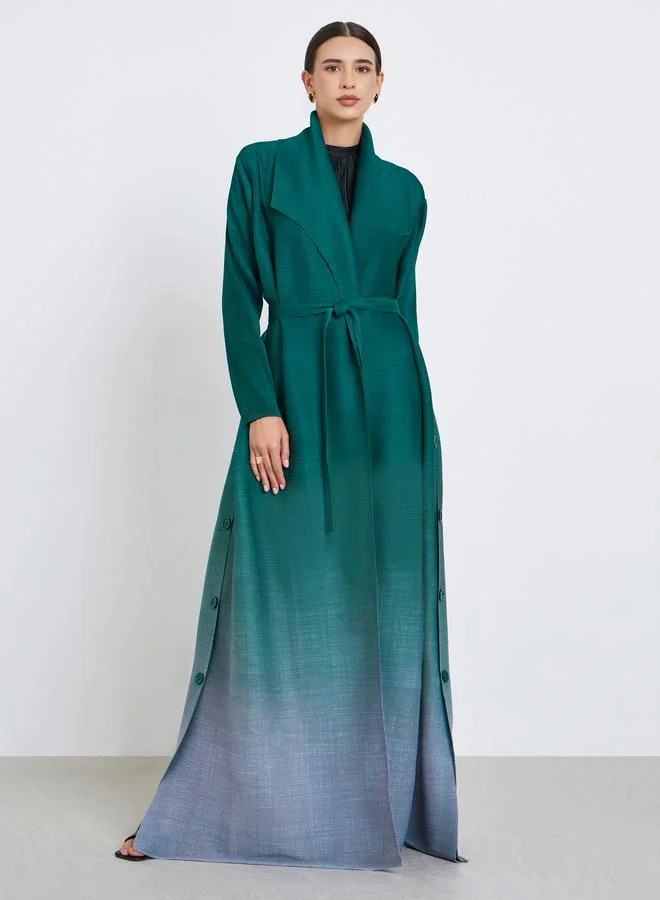 Take Two Ombre Textured Pleated Button Side Detail Long Sleeve Abaya