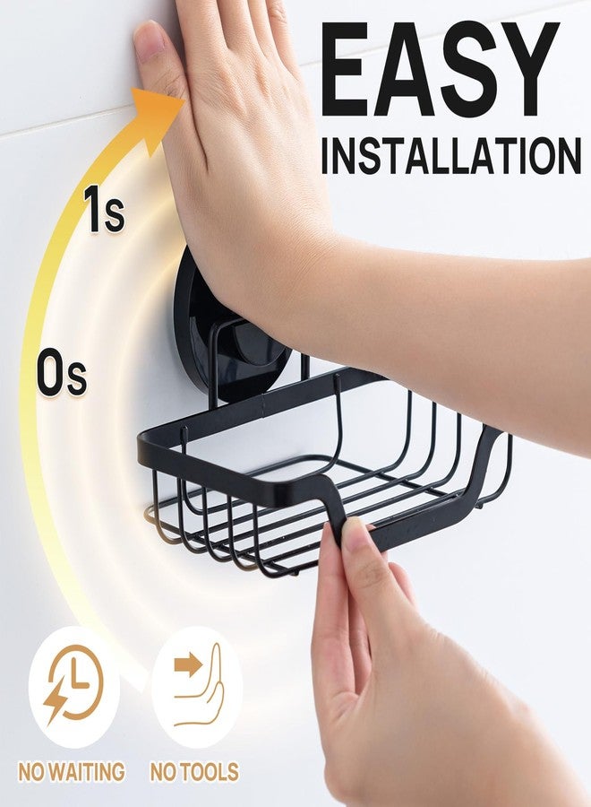 LEVERLOC Soap Dish, Soap Bar Holder for Shower Suction Cup Wall Mounted, Stainless Steel No-Drilling Removable Waterproof Sponge Holder for Bathroom Bathtub Kitchen Sink, Keep Dry, Black - Image 2
