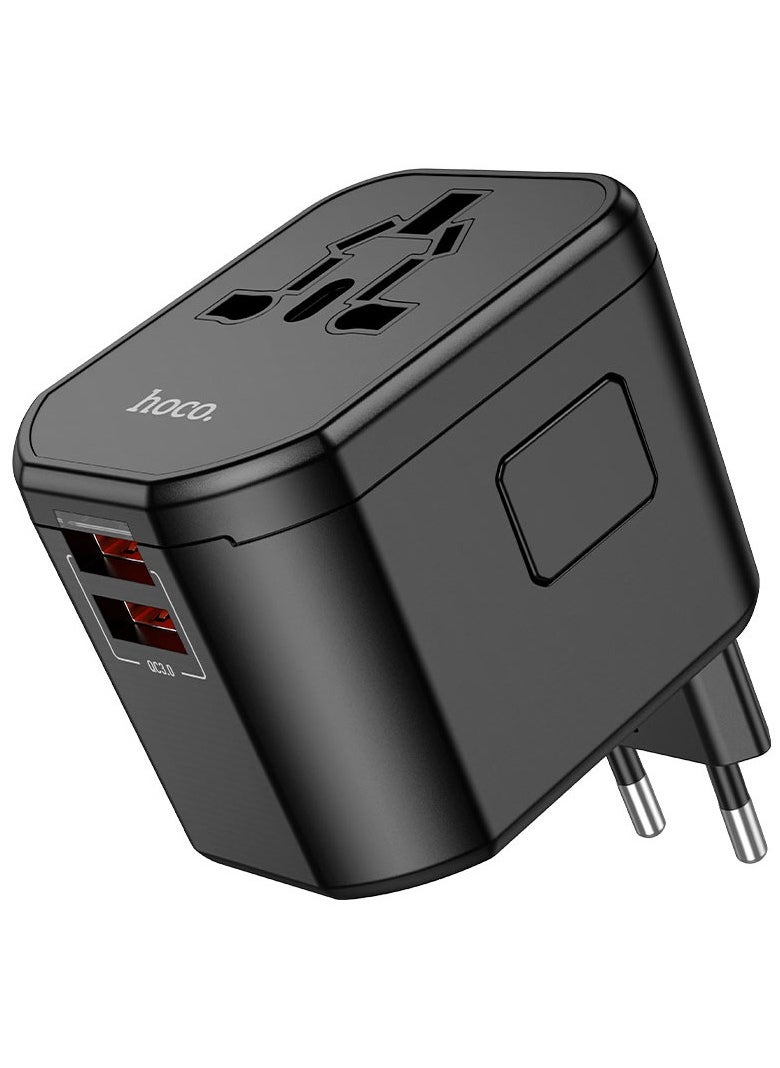 Hoco - AC15 Walker Three-Port PD20W 1C2A Universal Conversion Charger With Fast Charging USB-C & USB-A Ports for Phones, Tablets And Laptops - Black - Image 1
