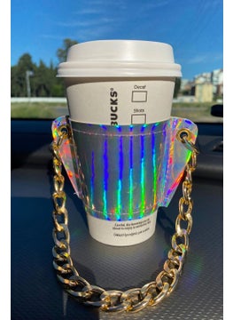 Bahels Women's Hologram Chain Coffee Cup Sleeve Leather Cup Holder  - Image 1