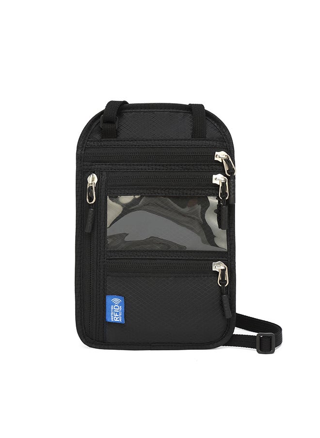 Generic Multifunctional Id Bag Rfid Neck Hanging Passport Bag Passport Holder Id Protection Cover Black  - Image 1