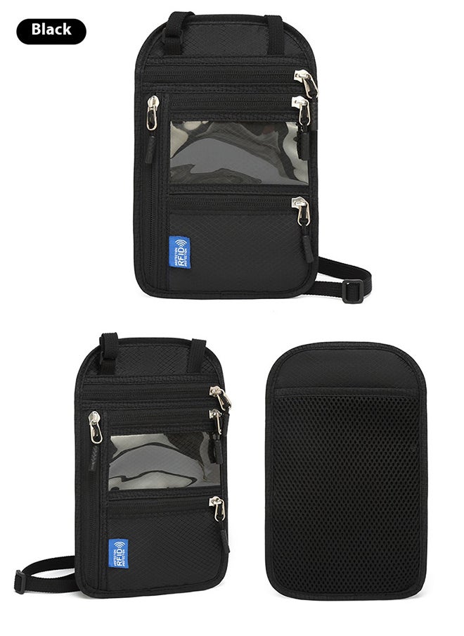 Generic Multifunctional Id Bag Rfid Neck Hanging Passport Bag Passport Holder Id Protection Cover Black  - Image 2