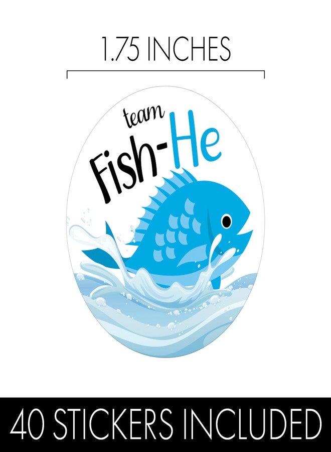DISTINCTIVS Fishing Themed Baby Gender Reveal Party Pink or Blue Fish Team He or Team She Stickers - 40 Labels - Image 3
