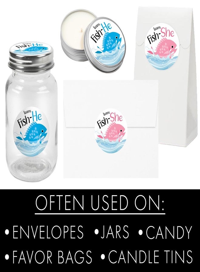 DISTINCTIVS Fishing Themed Baby Gender Reveal Party Pink or Blue Fish Team He or Team She Stickers - 40 Labels - Image 4