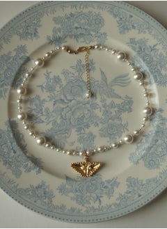 HANYING Jewellery ELEVATE YOUR STYLE WITH OUR 18K GOLD PLATED STERLING SILVER MOTH NECKLACE WITH PEARL CHAIN - SUITABLE FOR ALL OCCASIONS  - Image 1