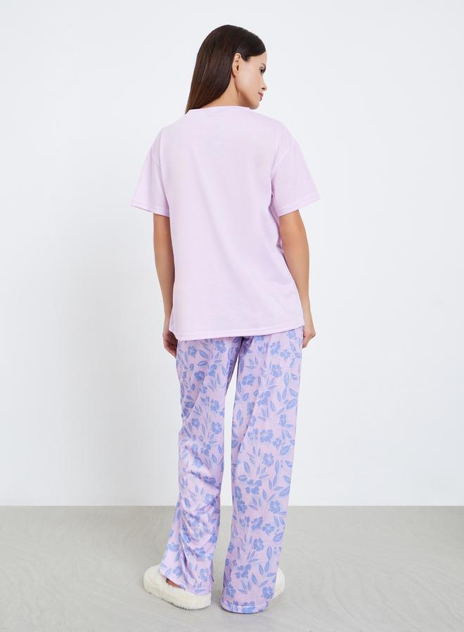 Styli Floral Print Pocket Drop Shoulder T-Shirt and Pyjama Set - Image 5
